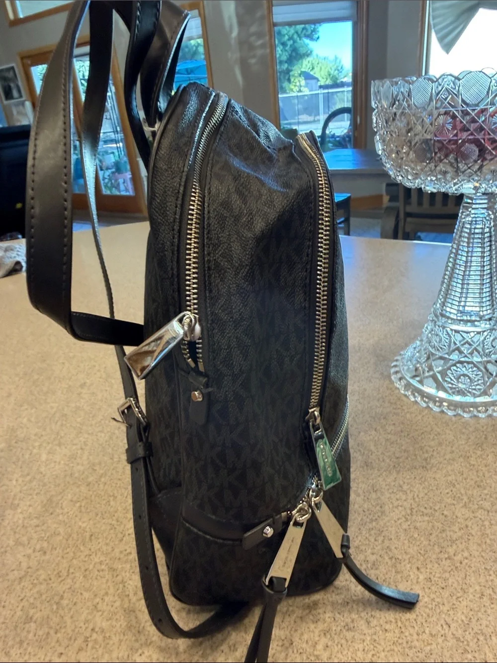 Michael Kors Black Logo Zip-Front Backpack Unisex